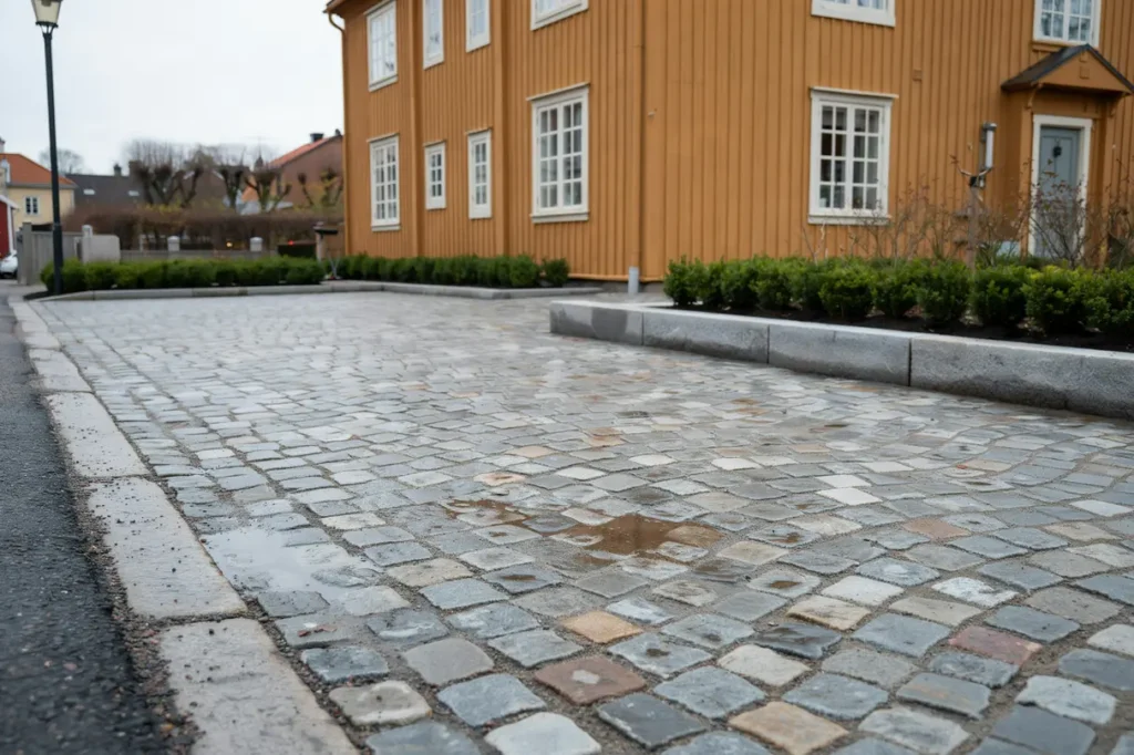 stenl ggning med sm gatsten och kantsten i haga g teborg